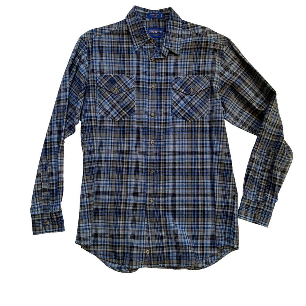 Pendleton Tracker Plaid Shirt Men's Small‎ Blue Cotton Button-Down Chest Pockets